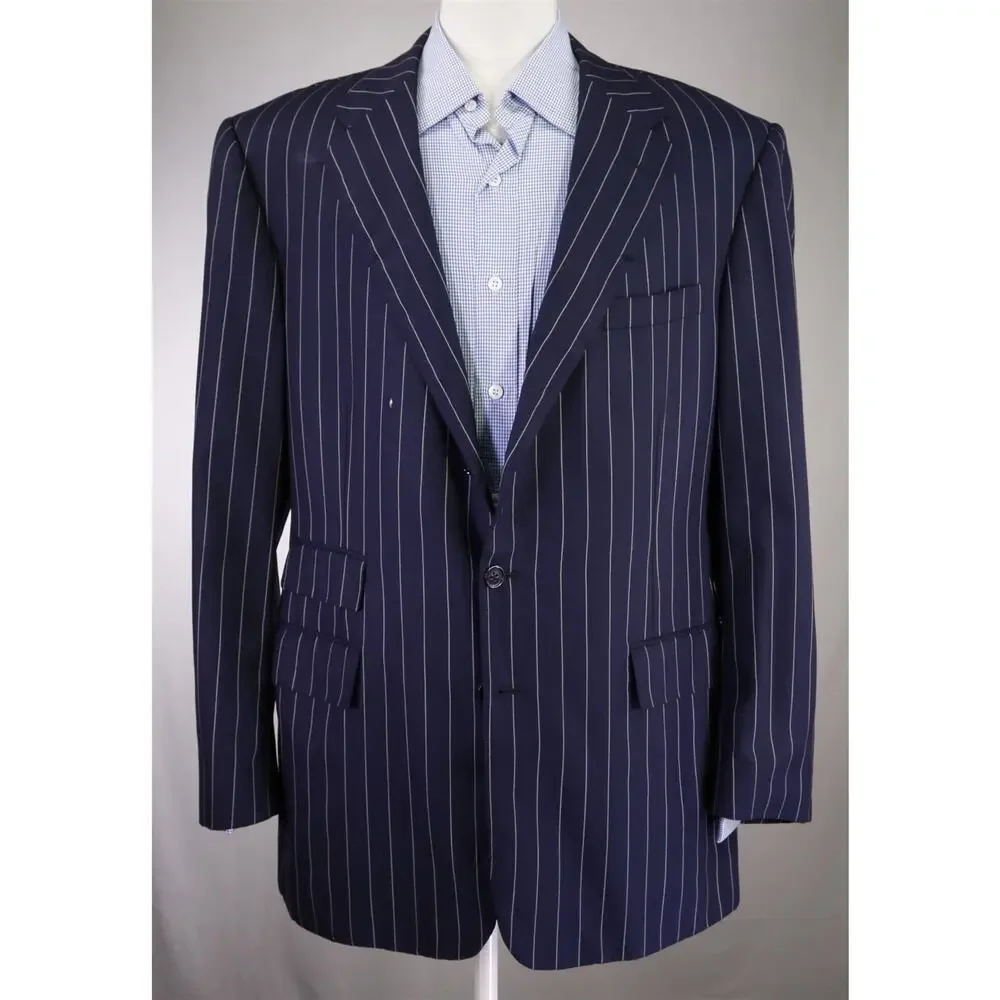 Ralph Lauren Purple Label Navy Blue Pinstripe 2-Btn Suit Jacket Blazer 42L